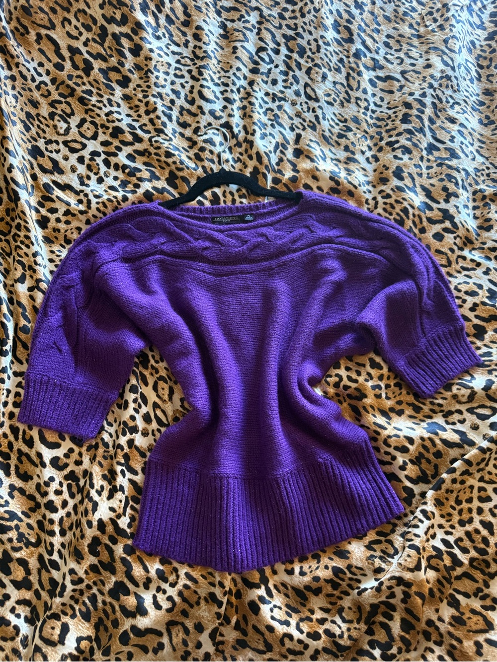 Notations Purple Cable-Yoke Scoop Neck Sweater